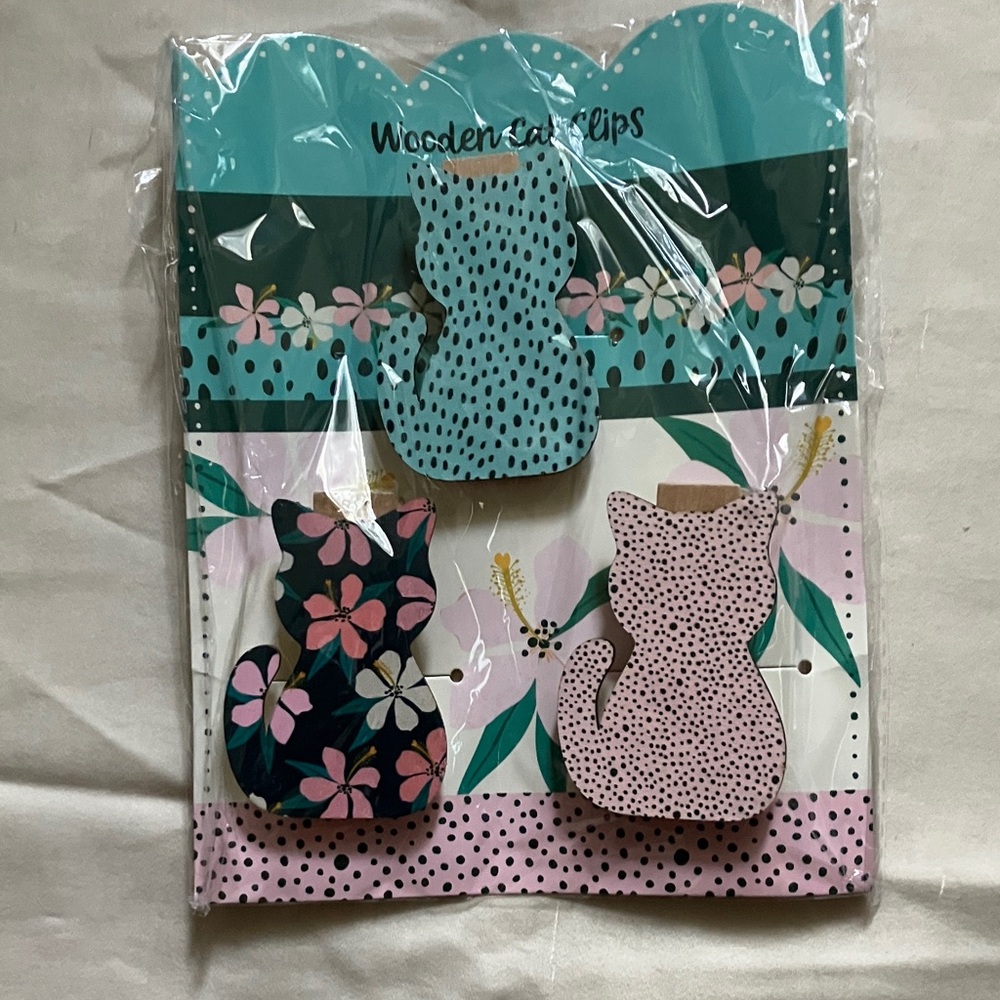 Wooden Cat Clips Set - Multicolor